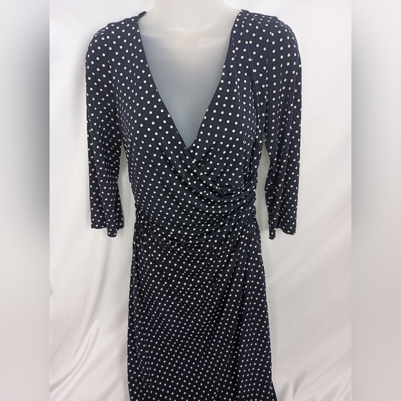 ADRIANNA PAPELL Elegant Navy Polka Dot Wrap Dress (#423) - Picture 1 of 12